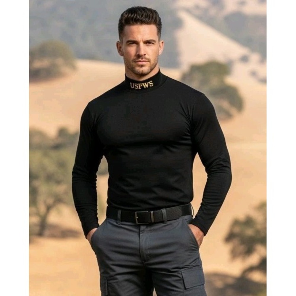 Horace Men's Medium Black NP5120 Mock Neck Stretch Base Layer Tactical Fish Game